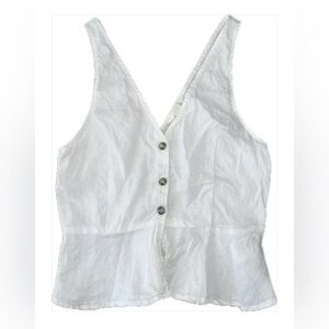 HM White Classic Button-Down V-neck Linen Sleeveless Top S